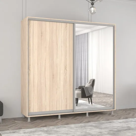 Шкаф купе Mobildor Aron (220x220) раздвижные зеркальные двери и ДСП, Sonoma