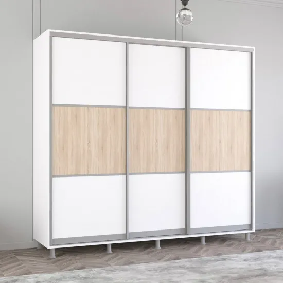 Шкаф купе Mobildor Aron K, 240x240x60 cm, двери ДСП горизонтально, Белый