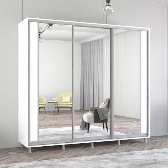 Шкаф купе Mobildor Aron K2, 240x230x60 cm, двери ДСП с зеркалом вертикально, Белый