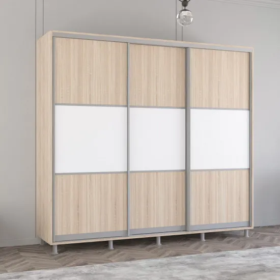 Dulap-cupeu Mobildor Aron K, 250x200x60 cm, uși PAL orizontal, Sonoma