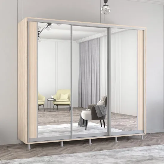 Шкаф купе Mobildor Aron K2, 250x220x60 cm, двери ДСП с зеркалом вертикально, Сонома