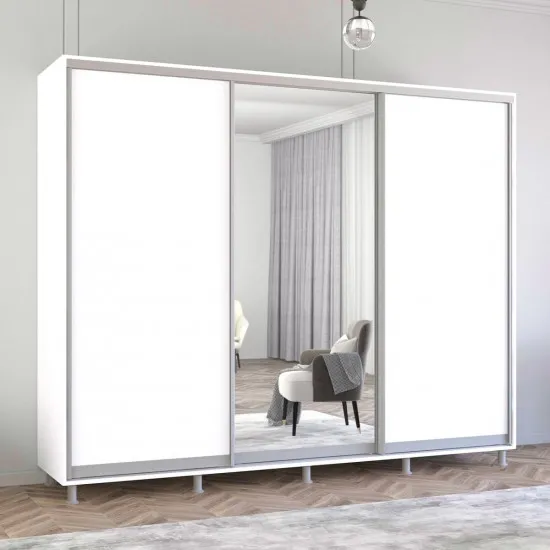 Шкаф купе Mobildor Aron, 250x220x60 cm, зеркальные двери и ДСП, Белый