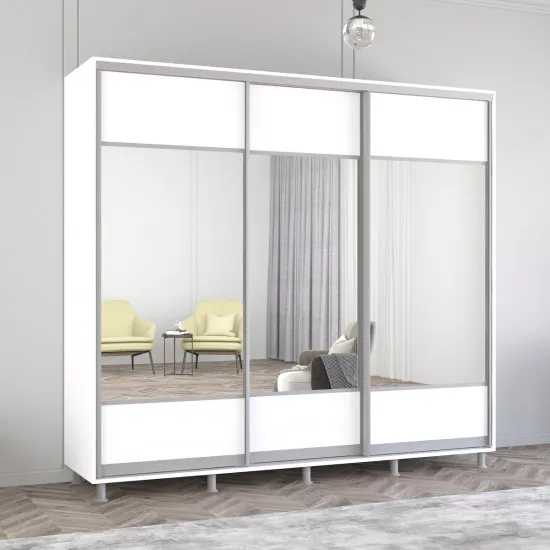 Шкаф купе Mobildor Aron K1, 270x220x60 cm, двери ДСП с зеркалом горизонтально, Белый