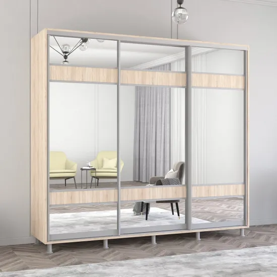 Шкаф купе Mobildor Aron K3 (270x220) раздвижные двери из ДСП с зеркалом зебра, Sonoma