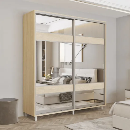 Шкаф купе Mobildor Aron P K3 (140x200) раздвижные двери из ДСП с зеркалом зебра, Sonoma