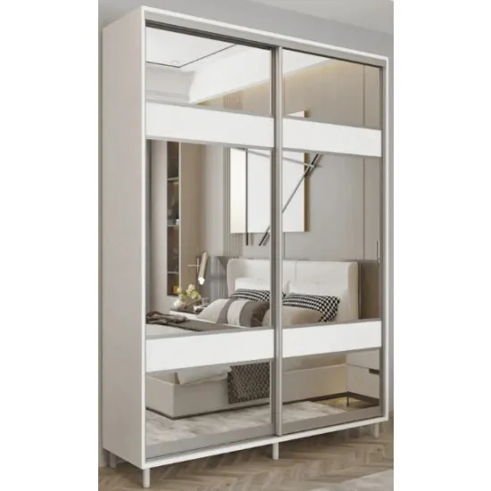 Dulap-cupeu Mobildor Aron S K3, 180x230x60 cm, uși PAL cu oglindă zebra, Alb