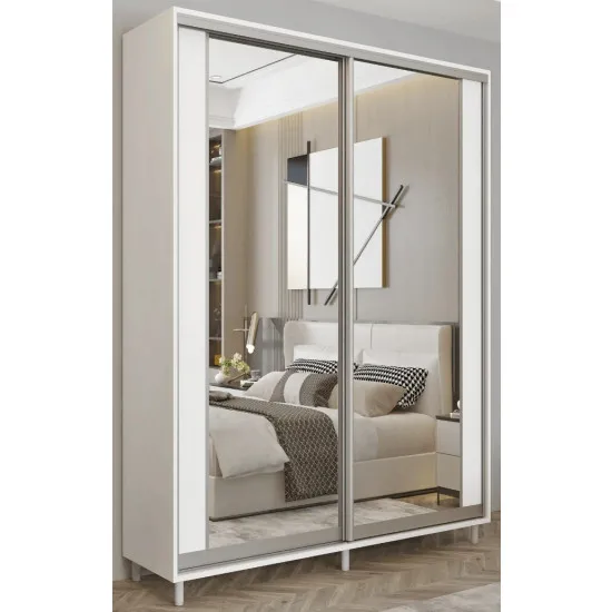 Шкаф купе Mobildor Aron S K2 (200x230) раздвижные двери из ДСП с зеркалом вертикально, White
