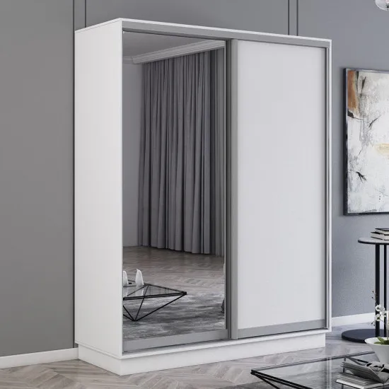 Шкаф купе Mobildor Fox (110x240) раздвижные зеркальные двери и ДСП, White