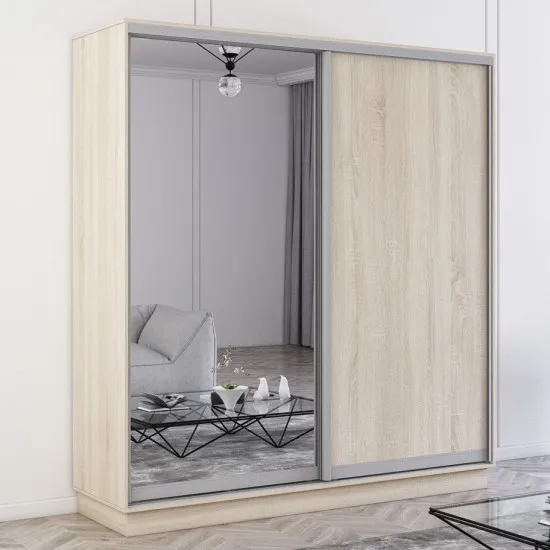 Шкаф купе Mobildor Fox, 170x230x60 cm, зеркальные двери и ДСП, Сонома