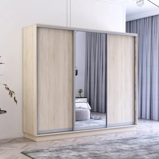 Шкаф купе Mobildor Fox (260x230) раздвижные зеркальные двери и ДСП, Sonoma