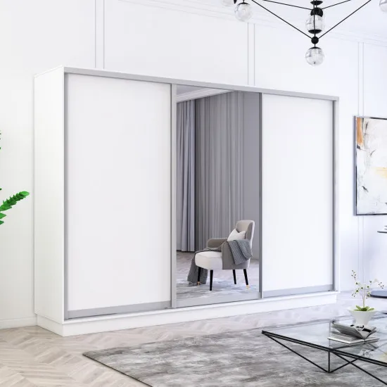 Шкаф купе Mobildor Fox, 340x200x60 cm, зеркальные двери и ДСП, Белый
