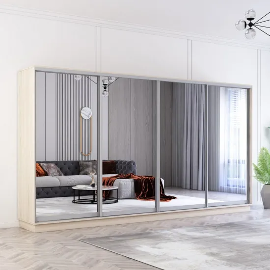 Dulap-cupeu Mobildor Fox, 390x200x60 cm, uși glisante din oglindă, Sonoma