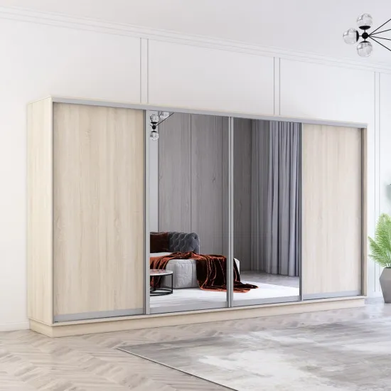 Dulap-cupeu Mobildor Fox, 400x210x60 cm, uși oglindă și PAL, Sonoma