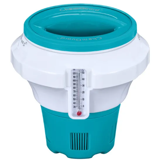 Dozator plutitor pentru piscină Bestway 58701BW cu termometru și mănușă de protecție pentru tablete de 7,6 cm