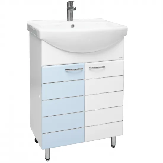 Dulap cu lavoar Mashtab Modern (Basic) 65 cm cu 2 usi, Alb/Albastru
