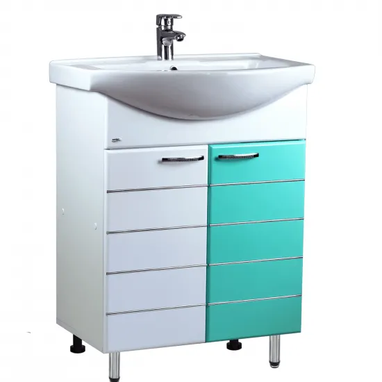 Dulap cu lavoar Mashtab Modern (Basic) 65cm, cu 2 usi, Alb/Verde (11415)
