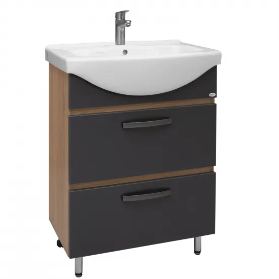 Dulap cu lavoar Mashtab Sonata (Basic) 65cm, cu 2 sertare (cu mâner ), Sonoma/Antracit (11332)
