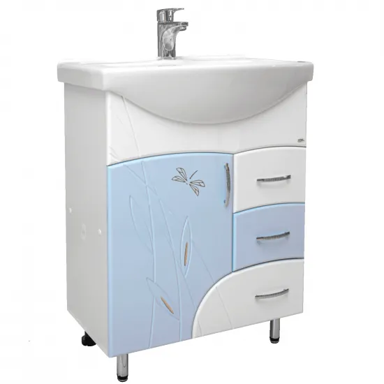 Тумба с раковиной Mashtab Stuff (Basic) 65cm, с 3 выдвижными ящиками, Белый/Голубой (11416)