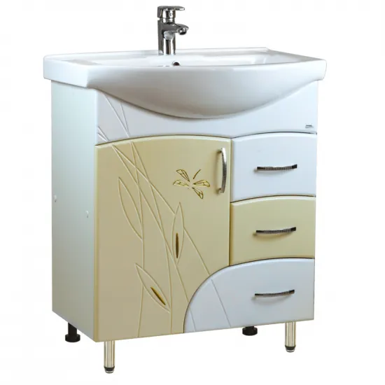 Dulap cu lavoar Mashtab Stuff (Basic) 65 cm cu 3 sertare, Alb/Bej