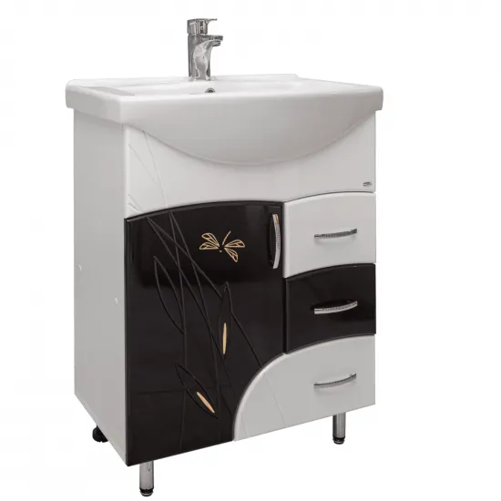 Тумба с раковиной Mashtab Stuff (Basic) 65cm, с 3 выдвижными ящиками, Белый/Черный (11419)