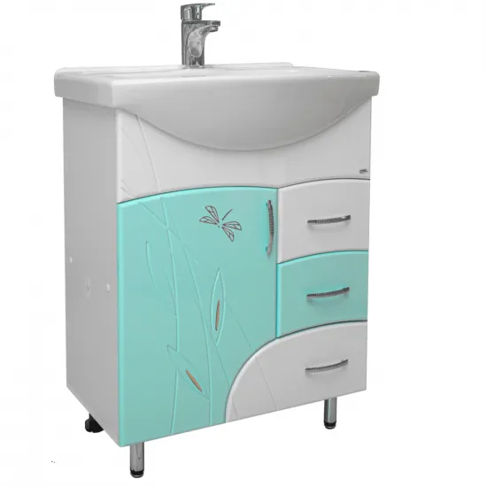 Dulap cu lavoar Mashtab Stuff (Basic) 65cm, cu 3 sertare, Alb/Verde (11653)