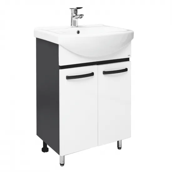 Dulap cu lavoar Mashtab Agat (Basic) 75 cm cu 2 usi, Alb/Antracit