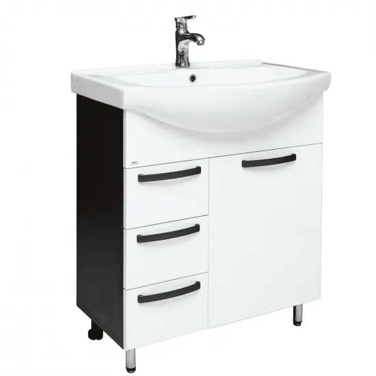 Dulap cu lavoar Mashtab Agat (Basic) 75 cm cu 3 sertare, Alb/Antracit