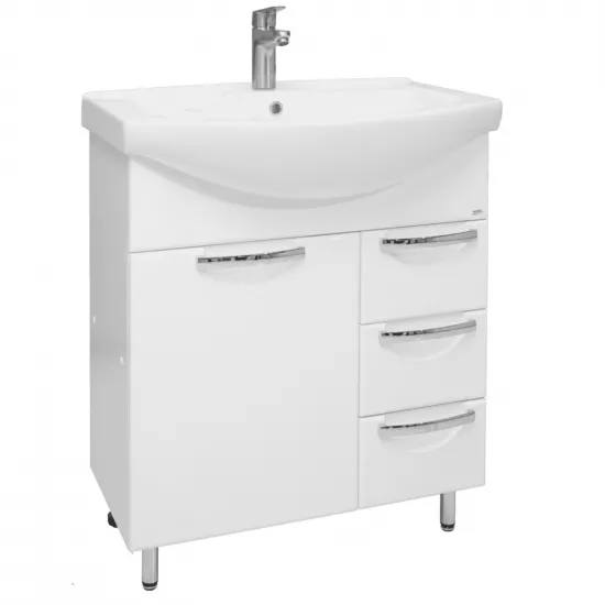 Dulap cu lavoar Mashtab Delfin (Basic) 75 cm cu 3 sertare, Alb