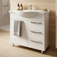 Dulap pentru baie Mashtab Agat (Basic) 75 pardoseală cu 3 sertare, Alb (11338)