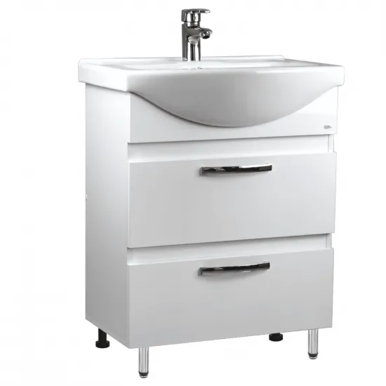 Dulap cu lavoar Mashtab Agat (Basic) 80 cm cu 2 sertare, Alb