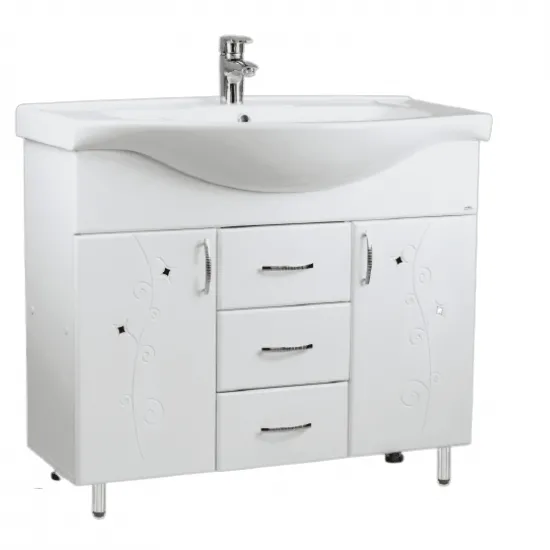 Dulap cu lavoar Mashtab Cristal (Basic) 90 cm cu 3 sertare, Alb