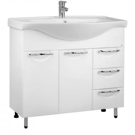 Dulap cu lavoar Mashtab Delfin (Basic) 90 cm cu 3 sertare, Alb