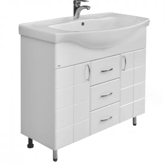 Тумба с раковиной Mashtab Domino (Basic) 90cm, с 3 выдвижными ящиками, Белый (11576)
