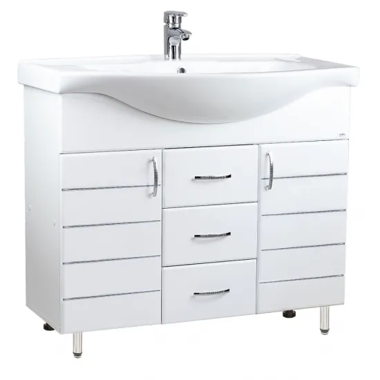 Dulap cu lavoar Mashtab Modern (Basic) 100 cm cu 3 sertare, Alb