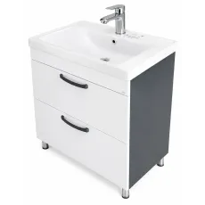 Dulap pentru lavoar Mashtab Agat (Sava) 70 cm, pardoseală cu 2 sertare, Alb/Antracit (11719)