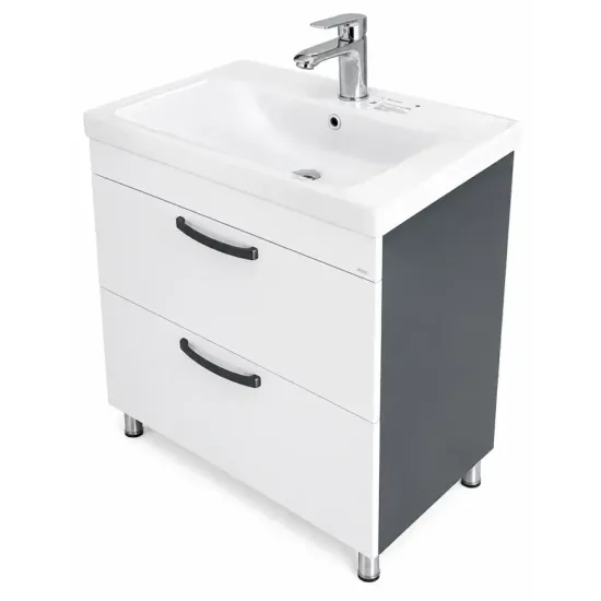 Dulap pentru lavoar Mashtab Agat (Sava) 70 cm, pardoseală cu 2 sertare, Alb/Antracit (11719)