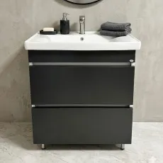 Dulap pentru baie Mashtab Sanremo 70 pardoseală cu 2 sertare, Alb/Antracit (11349)
