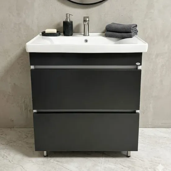Dulap pentru baie Mashtab Sanremo 70 pardoseală cu 2 sertare, Alb/Antracit (11349)