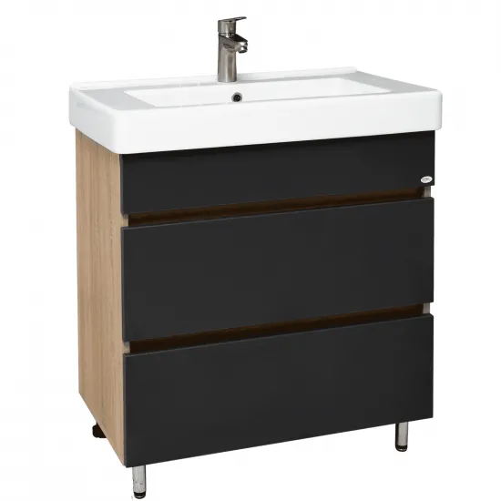 Тумба с раковиной Mashtab Sonata (Sava) 80cm, с 2 ящиками (без ручек), Сонома/Антрацит (11352)
