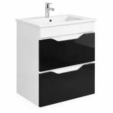 Dulap pentru baie Mashtab Print (Sava) 60 suspendat cu 2 sertare, Alb/Negru (11436)