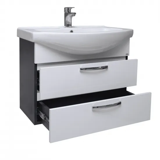 Dulap cu lavoar Mashtab Agat (Basic) 65cm, suspendat cu 2 sertare, Alb/Antracit (11646)