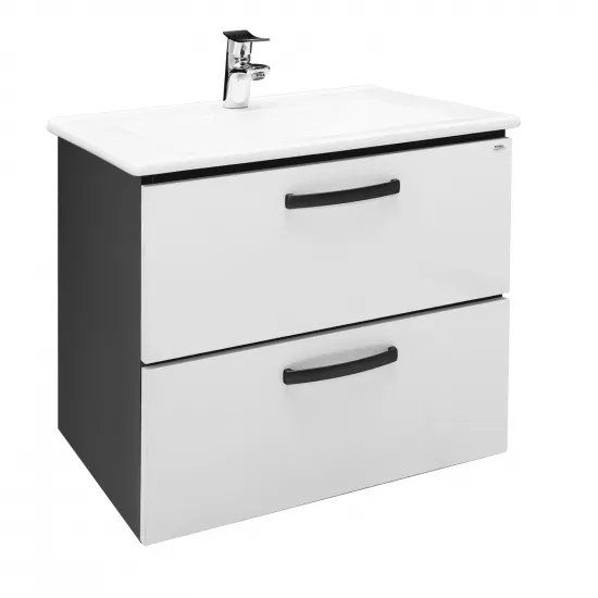 Тумба с раковиной Mashtab Agat (Sava) 70 см подвесной с 2 ящиками, Белый/Антрацит