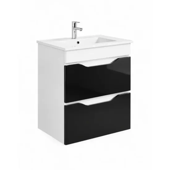 Dulap pentru baie Mashtab Print (Basic) 70 suspendat cu 2 sertare, Alb/Negru (11438)