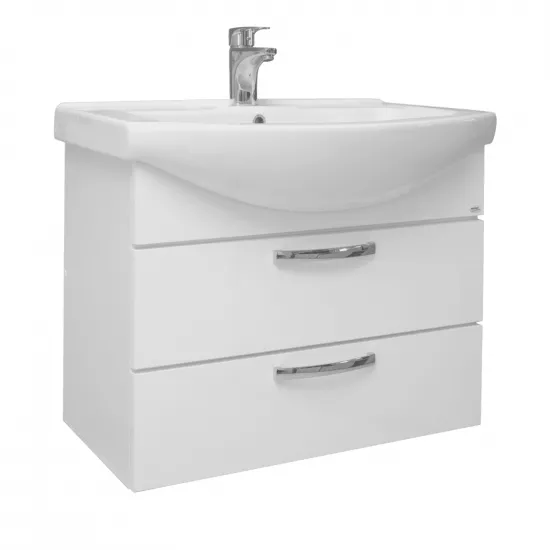 Dulap cu lavoar Mashtab Agat (Basic) 75cm, suspendat cu 2 sertare, Alb (10680)