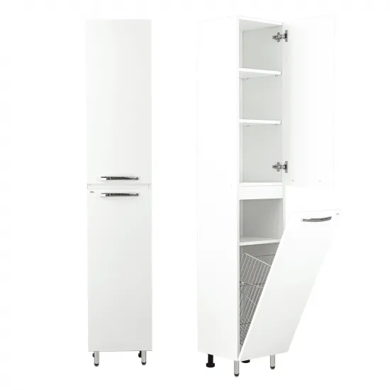 Шкаф пенал Mashtab Agat (35 см) с корзиной для белья, White