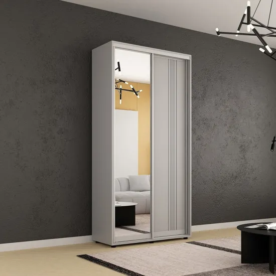 Шкаф купе Mobildor Compact, 110x220x45 cm, двери Зеркало + ДСП с декоративными линиями, Серый