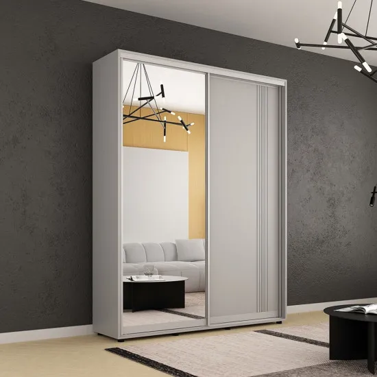 Шкаф купе Mobildor Compact (160x220) с раздвижными дверями Зеркало + ДСП с декоративными линиями, Gray