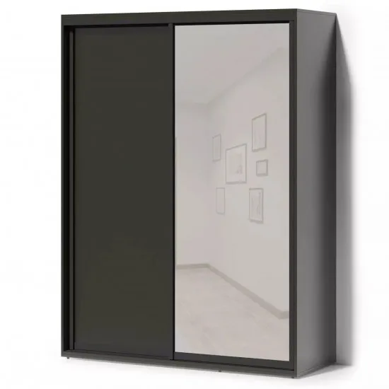 Шкаф-купе Fabrik Home Oslo, 160x215x60 cm c 1 зеркалом, Базальт (Шкаф-купе 1 зеркало 1600 Oslo базальт)