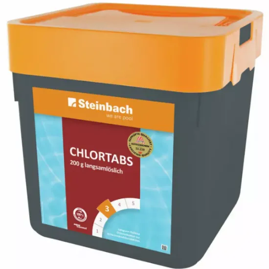 Tablete cu clor Steinbach 752205 cu dizolvare lentă 200 g, treapta 3, ambalaj 5 kg