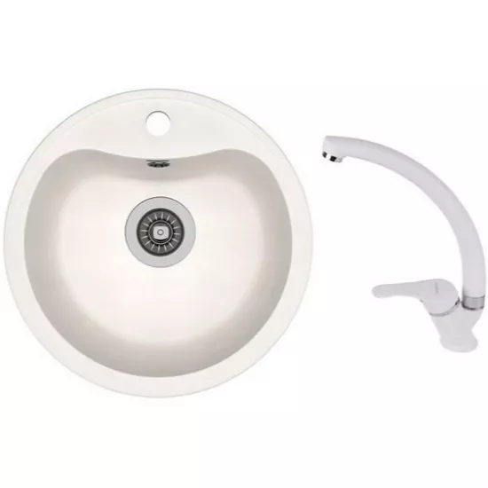 Set chiuvetă de bucătărie Dr.Gans Dora, 435x435 mm, Alb + Baterie SanDonna F1069 alb (VOR57254)